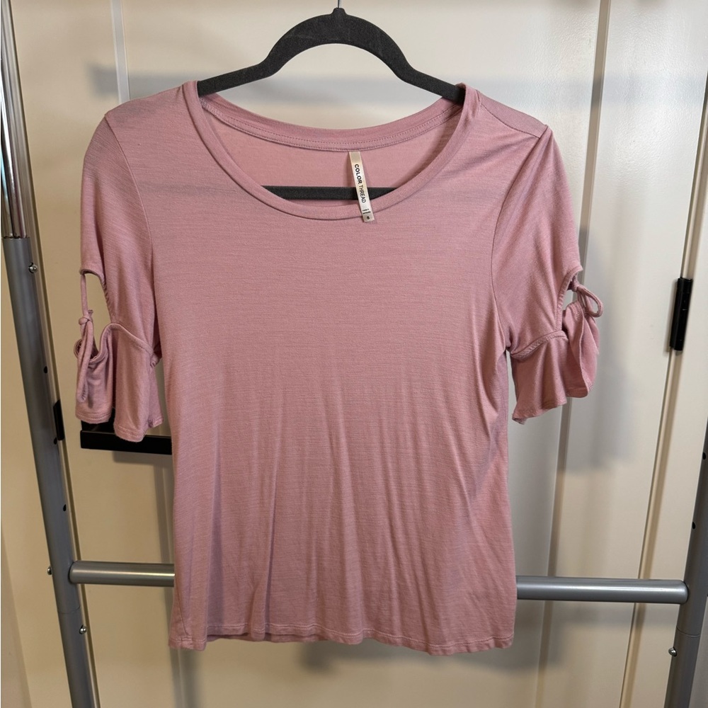 Women's Pink Top with Tie Sleeve Detail